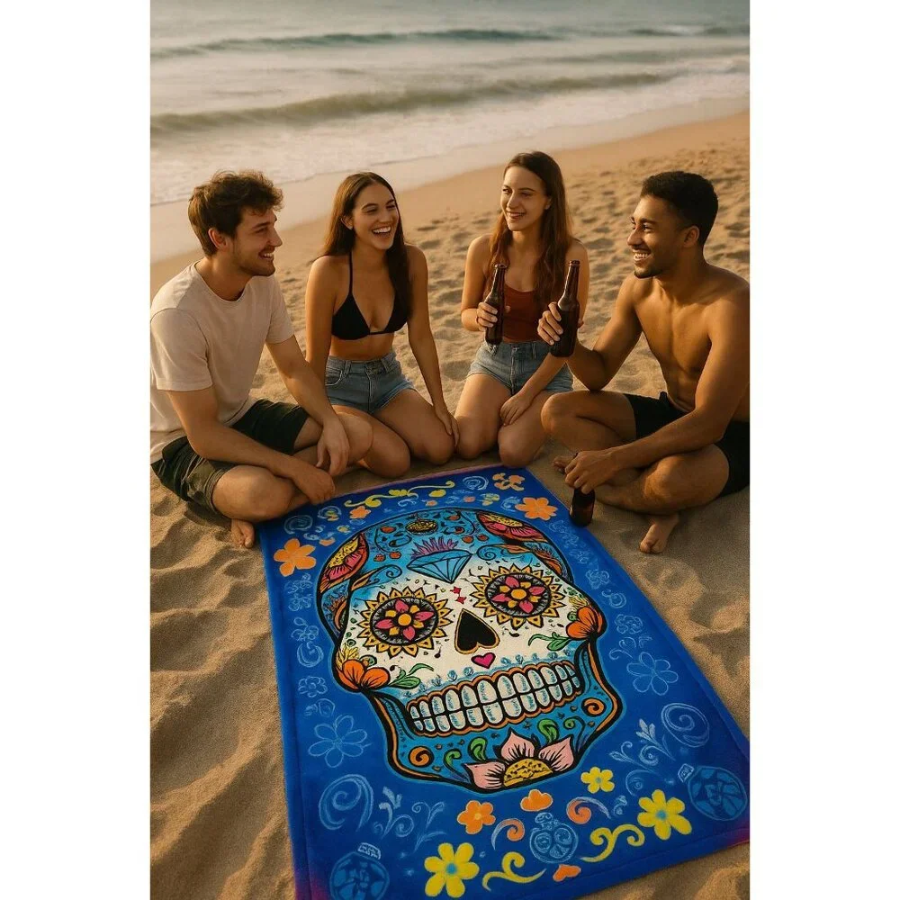 Sugar Skull Beach Towel 30 x 60 Day of the Dead Novelty Beach Bath Pool Home